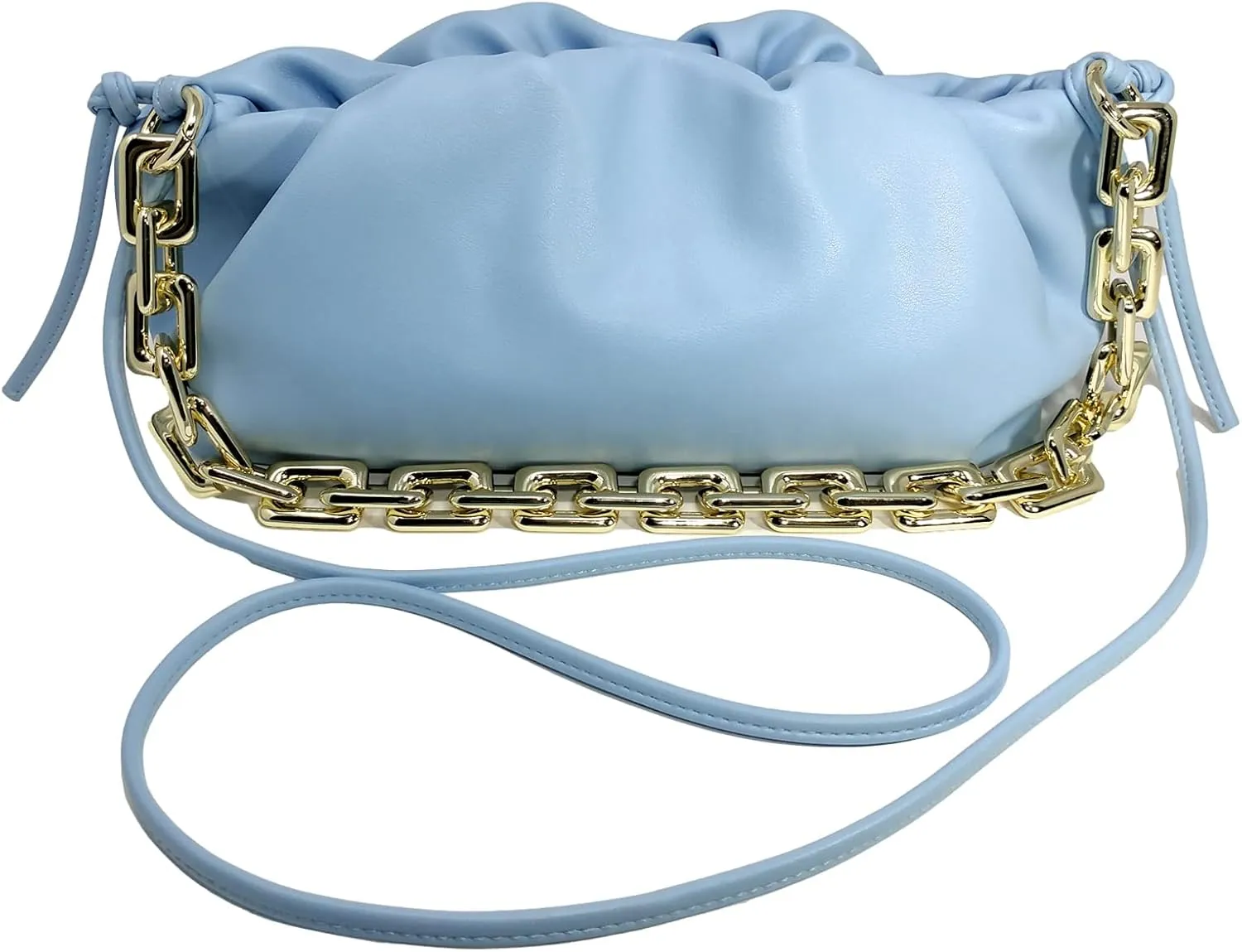 Women's Clutch Purse Bag | Cloud-Shaped Dumpling Chain Pouch | Ruched Chain Link Shoulder Handbag