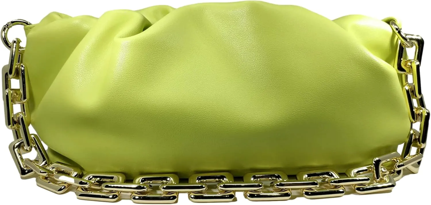 Women's Clutch Purse Bag | Cloud-Shaped Dumpling Chain Pouch | Ruched Chain Link Shoulder Handbag