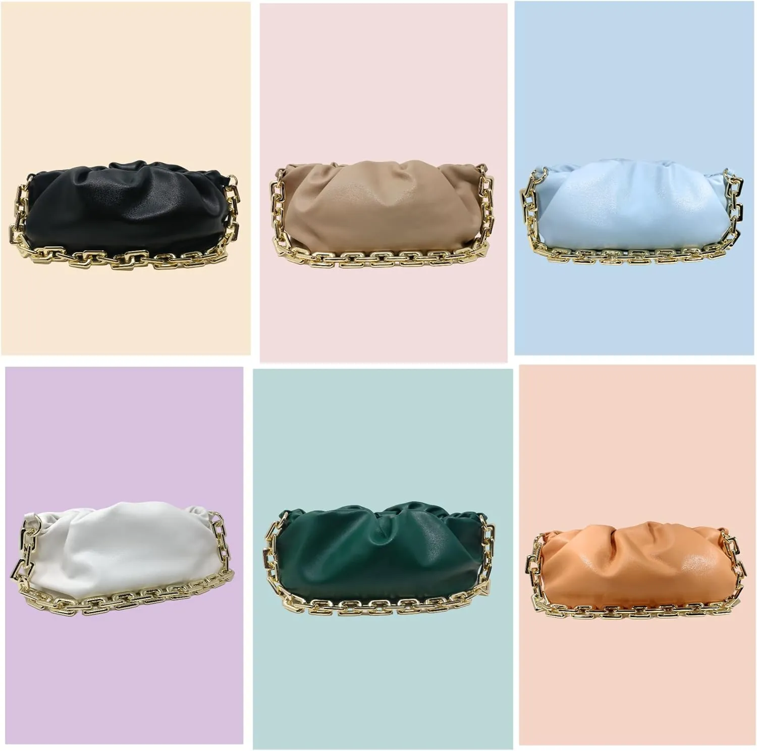 Women's Clutch Purse Bag | Cloud-Shaped Dumpling Chain Pouch | Ruched Chain Link Shoulder Handbag