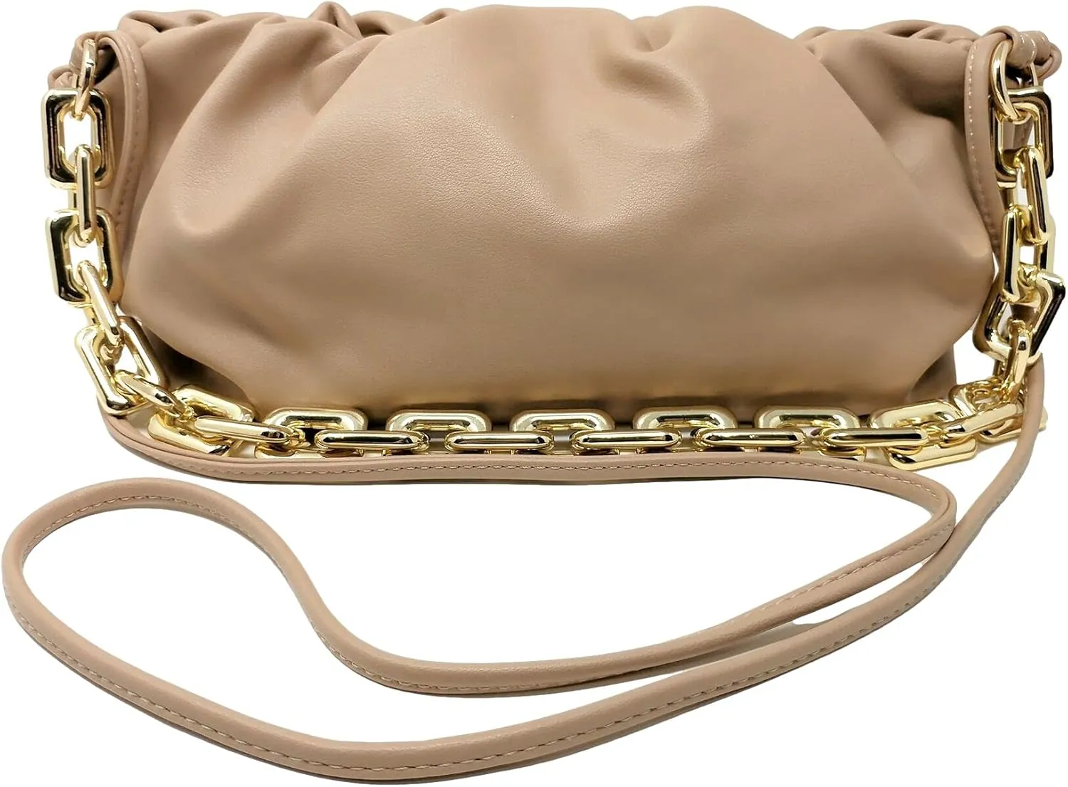 Women's Clutch Purse Bag | Cloud-Shaped Dumpling Chain Pouch | Ruched Chain Link Shoulder Handbag