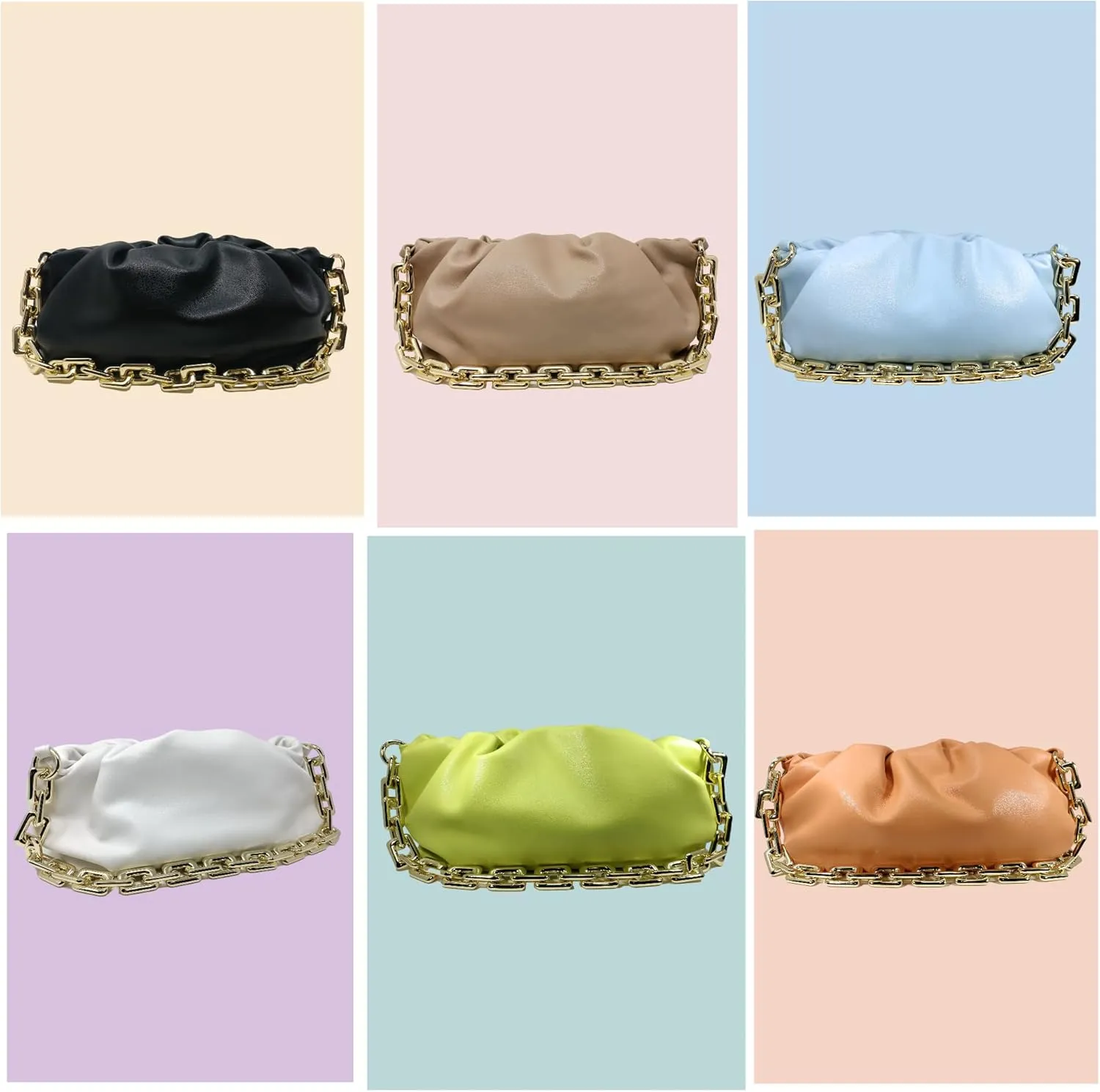 Women's Clutch Purse Bag | Cloud-Shaped Dumpling Chain Pouch | Ruched Chain Link Shoulder Handbag