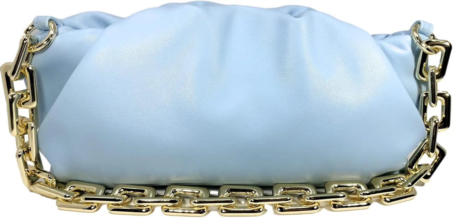 Women's Clutch Purse Bag | Cloud-Shaped Dumpling Chain Pouch | Ruched Chain Link Shoulder Handbag