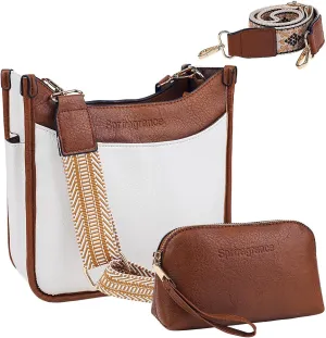 Women's Crossbody Handbags Vegen Leather Purses 2Pcs Hobo Purse Bags Wallet Set with 2 Adjustable Guitar Strap