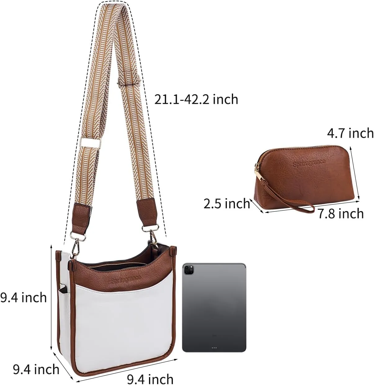 Women's Crossbody Handbags Vegen Leather Purses 2Pcs Hobo Purse Bags Wallet Set with 2 Adjustable Guitar Strap