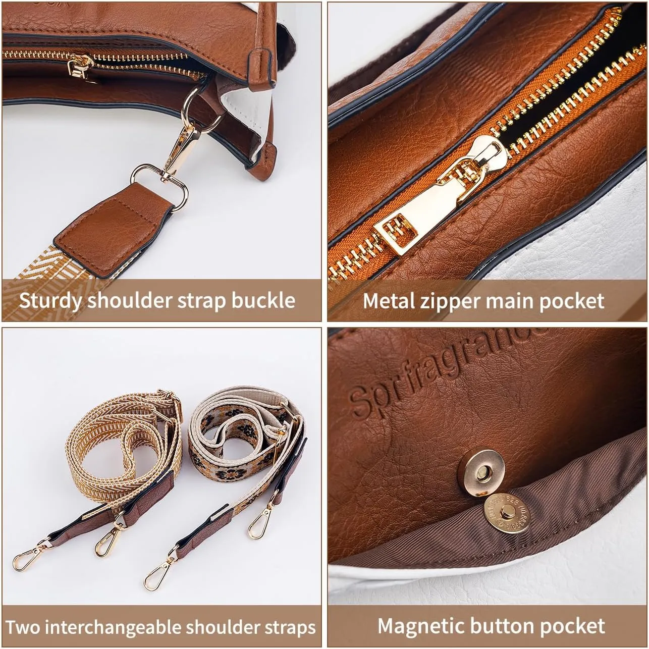 Women's Crossbody Handbags Vegen Leather Purses 2Pcs Hobo Purse Bags Wallet Set with 2 Adjustable Guitar Strap