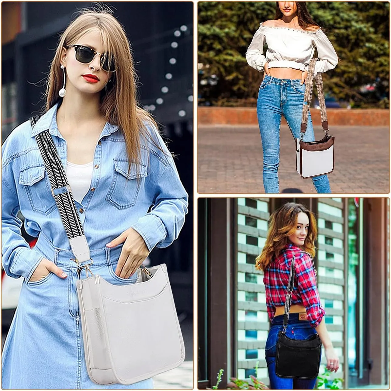 Women's Crossbody Handbags Vegen Leather Purses 2Pcs Hobo Purse Bags Wallet Set with 2 Adjustable Guitar Strap