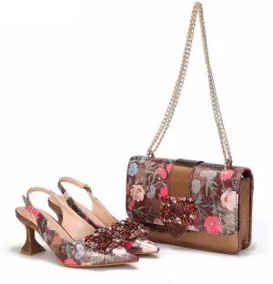 Women’s Designer Rhinestone Embellished Party Shoes and Purse Combo Comfortable Heels for Formal and Weddings