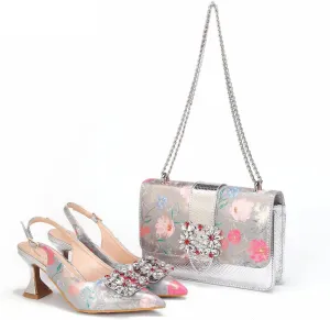 Women’s Designer Rhinestone Embellished Party Shoes and Purse Combo Comfortable Heels for Formal and Weddings
