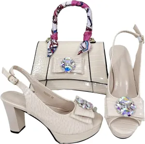 Women’s Designer Rhinestone Embellished Party Shoes and Purse Set Comfortable Heels for Formal Occasions