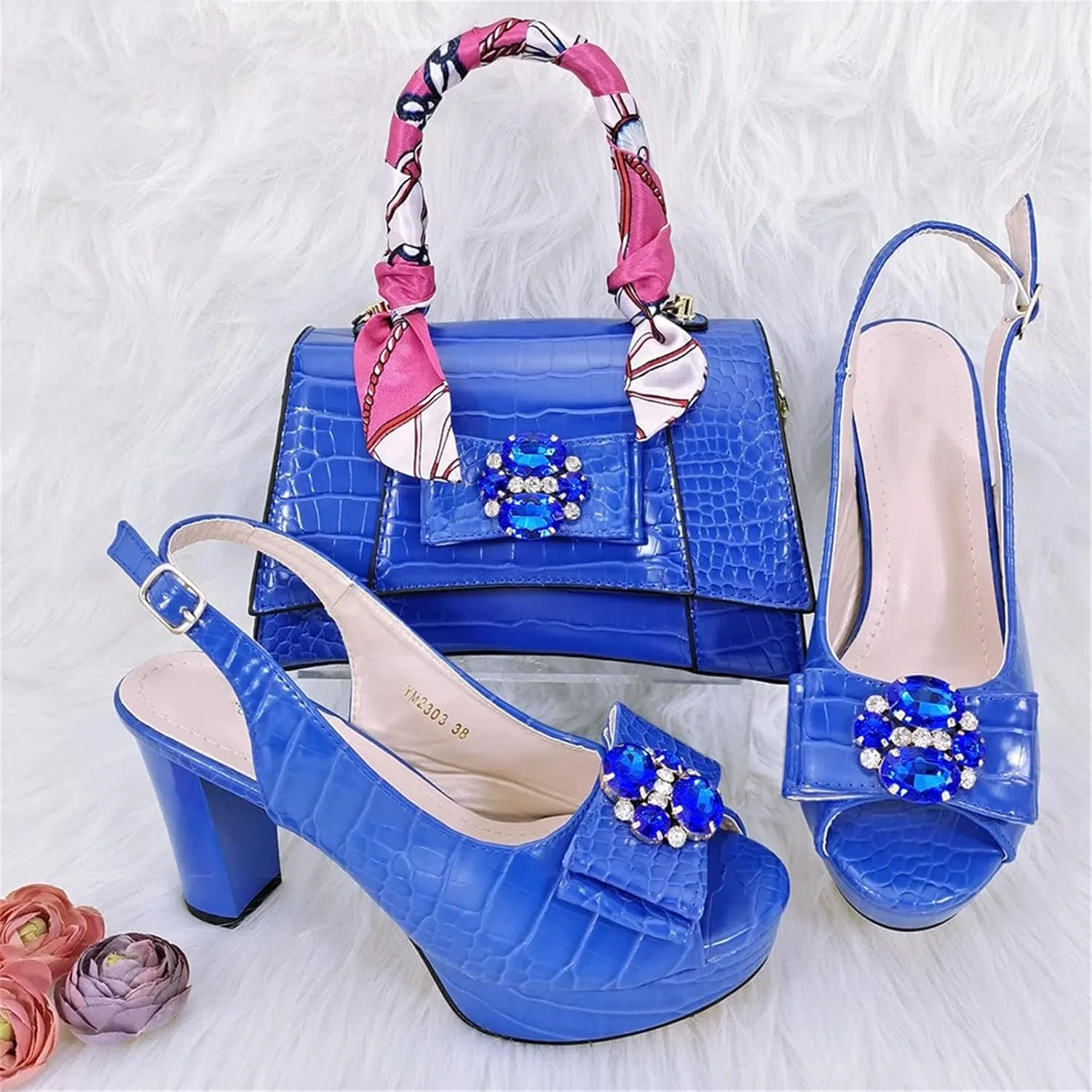 Women’s Designer Rhinestone Embellished Party Shoes and Purse Set Comfortable Heels for Formal Occasions