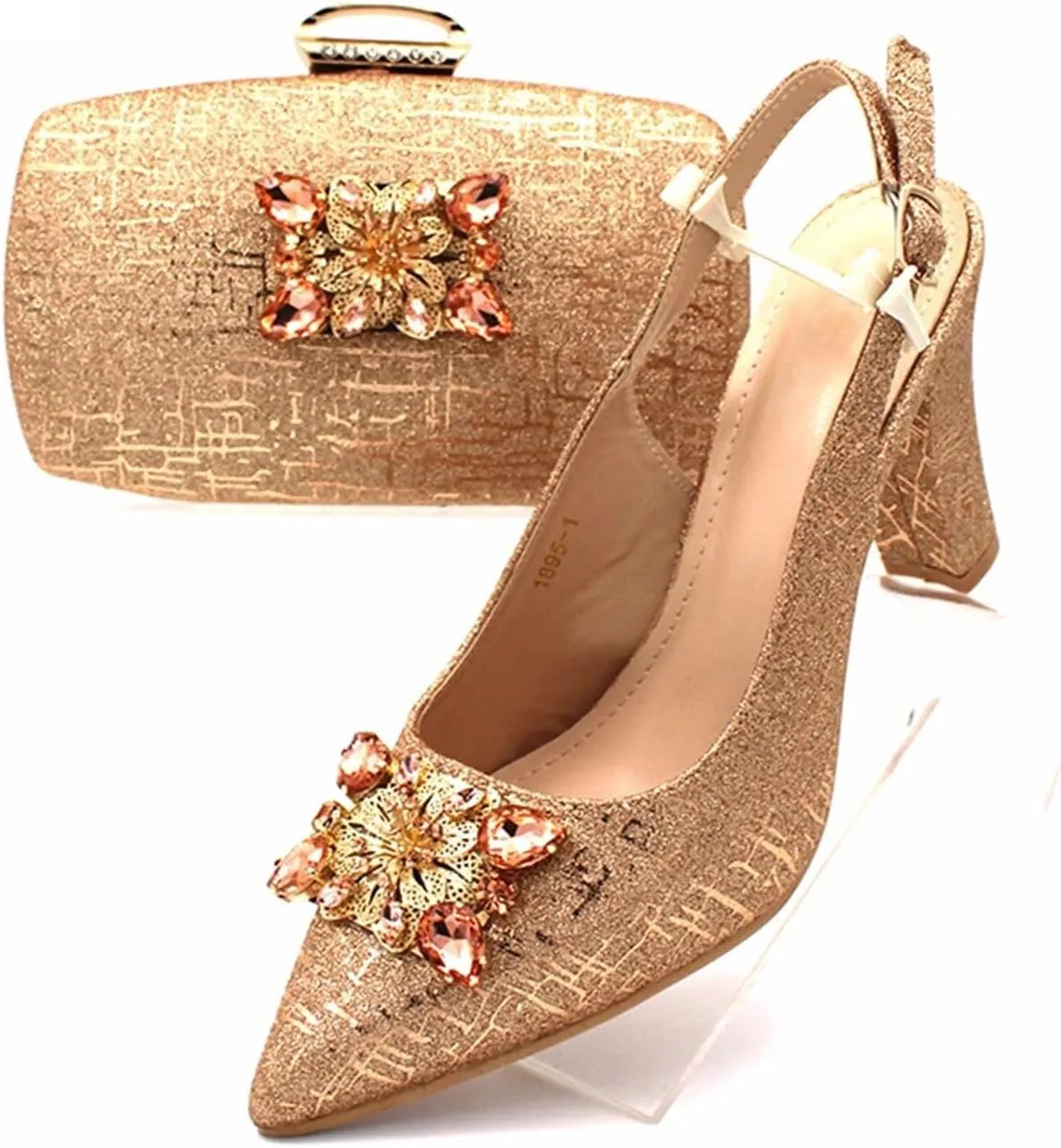 Women’s Elegant Crystal Embellished Wedding Shoes and Clutch Bag Set Luxury Heels for Formal Dinners and Receptions