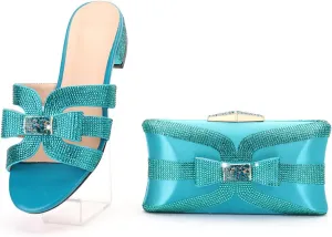 Womens Elegant Rhinestone Embellished Party Shoes and Matching Purse Set Comfortable High Heels for Special Occasions