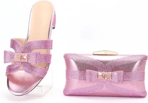 Womens Elegant Rhinestone Embellished Party Shoes and Matching Purse Set Comfortable High Heels for Special Occasions