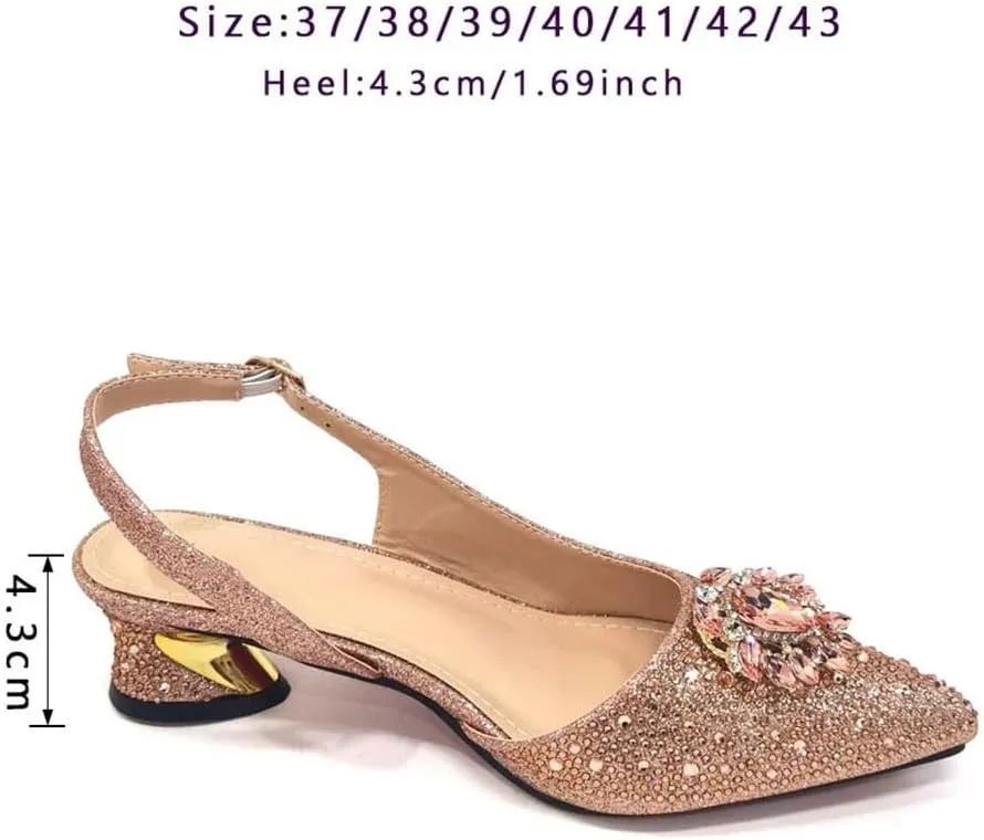 Women’S Embellished High Heels and Bag Set for Party Streamline Slingbacks Pumps