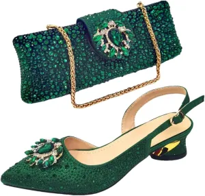 Women’S Embellished High Heels and Bag Set for Party Streamline Slingbacks Pumps