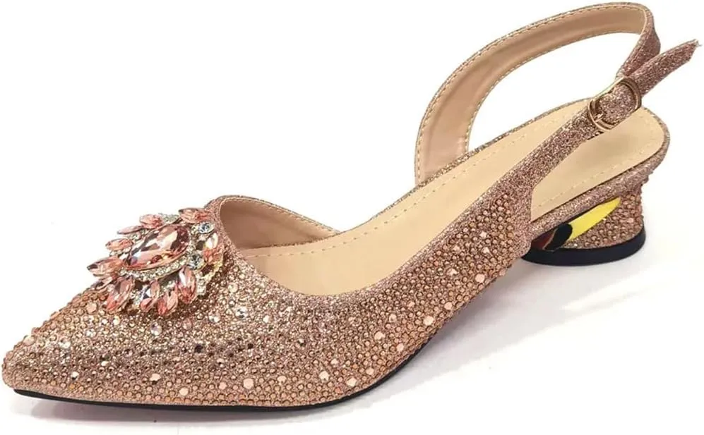 Women’S Embellished High Heels and Bag Set for Party Streamline Slingbacks Pumps