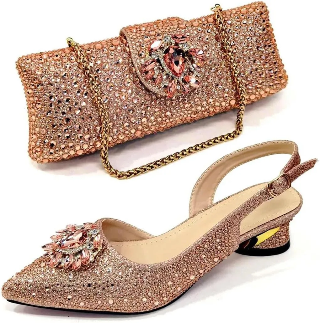 Women’S Embellished High Heels and Bag Set for Party Streamline Slingbacks Pumps