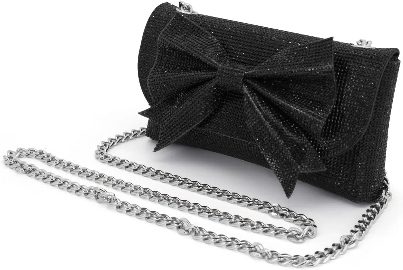 Womens Evening Bag Sparkling Bow Clutch Purses, Crystal Bow Flap Clutch Purse for Women, Women Evening Handbag Glitter Rhinestone Party Purses for Dinner Party Prom Wedding Cocktail, Black