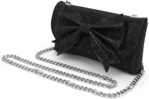 Womens Evening Bag Sparkling Bow Clutch Purses, Crystal Bow Flap Clutch Purse for Women, Women Evening Handbag Glitter Rhinestone Party Purses for Dinner Party Prom Wedding Cocktail, Black