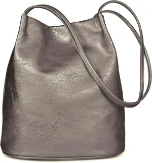 Women's Fashion Designer Medium Size Plain Soft Vegan Leather Hobo Bucket Tote Shoulder Bag - Delilah