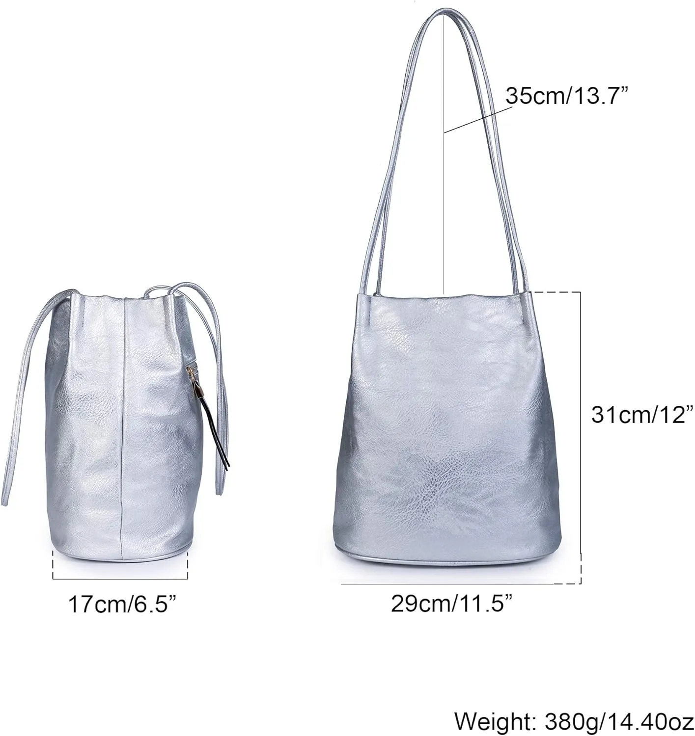 Women's Fashion Designer Medium Size Plain Soft Vegan Leather Hobo Bucket Tote Shoulder Bag - Delilah