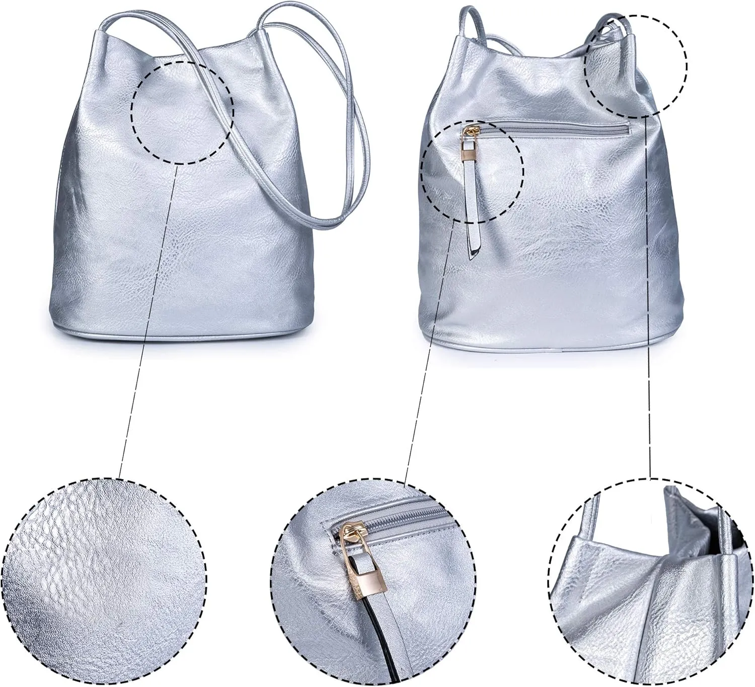 Women's Fashion Designer Medium Size Plain Soft Vegan Leather Hobo Bucket Tote Shoulder Bag - Delilah