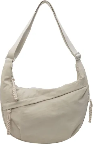 Women's Fashion Plain Color Nylon Crossbody Bag, Lightweight Crescent Over Shoulder Purse, Adjustable Travel Casual Bag