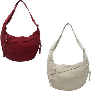 Women's Fashion Plain Color Nylon Crossbody Hobo Bag Large Shoulder Bags Crescent Bag with Adjustable Strap(A02)