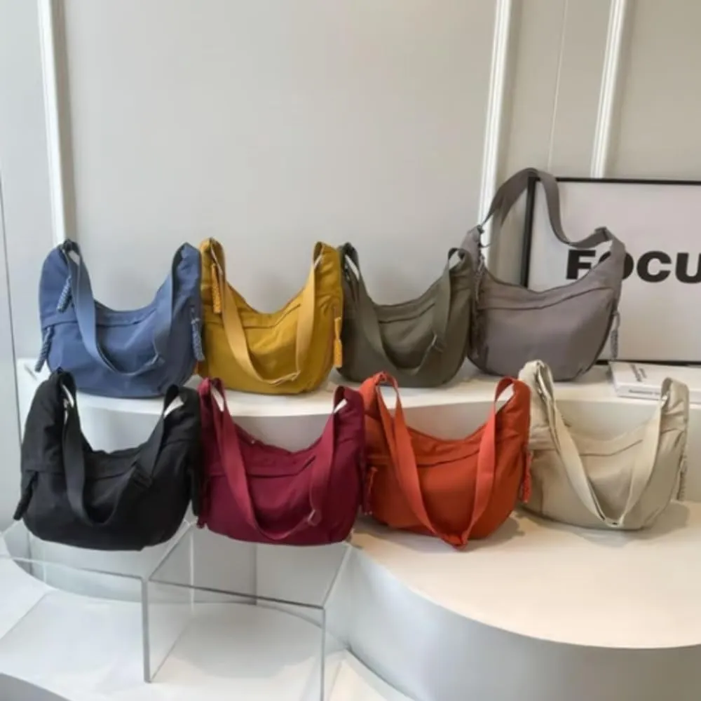 Women's Fashion Plain Color Nylon Crossbody Hobo Bag Large Shoulder Bags Crescent Bag with Adjustable Strap(A02)
