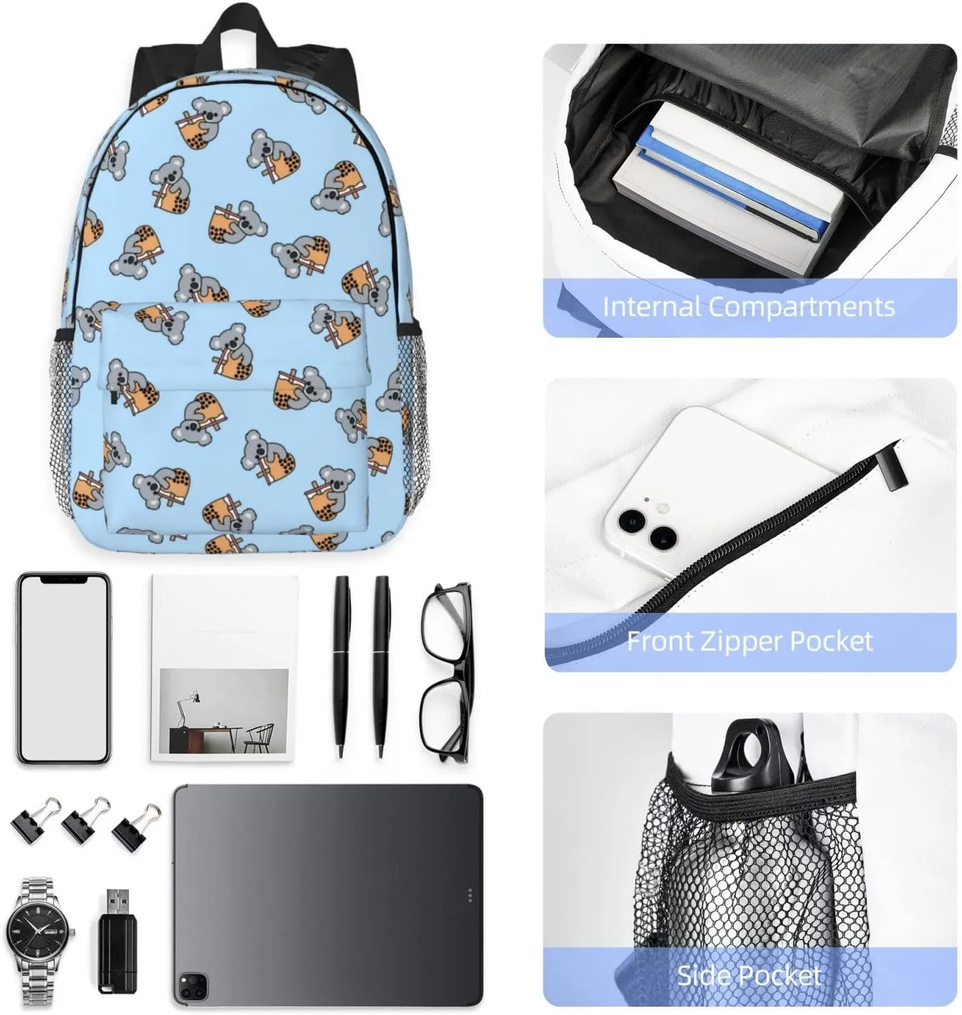Women's fashionable travel backpacks, computer bags (Blue bottom color Koala)