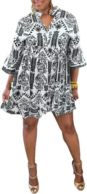 Women's Floral Button Down Shirt Dresses Casual Oversized Long Sleeve Button up Blouses Tops Mini Dress