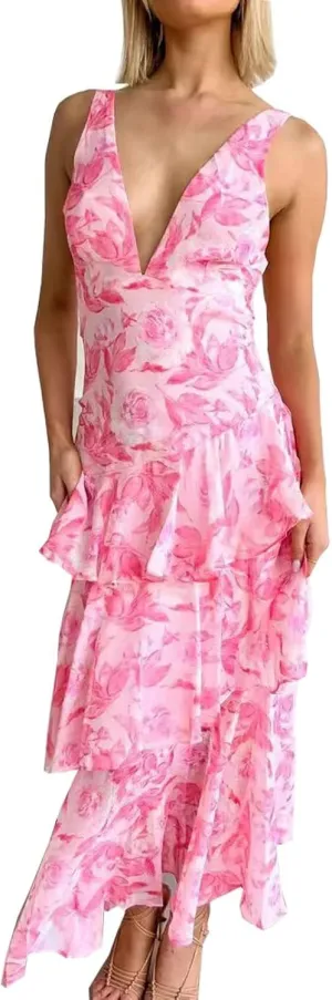 Women's Floral Prom Dresses Spaghetti Straps A Line Formal Maxi Dress Patchwork Satin Gown