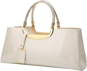 Women's Glossy Patent Vegan Leather Handbag Large Shoulder Tote Bag Ladies Evening Clutch Purse Party Satchel