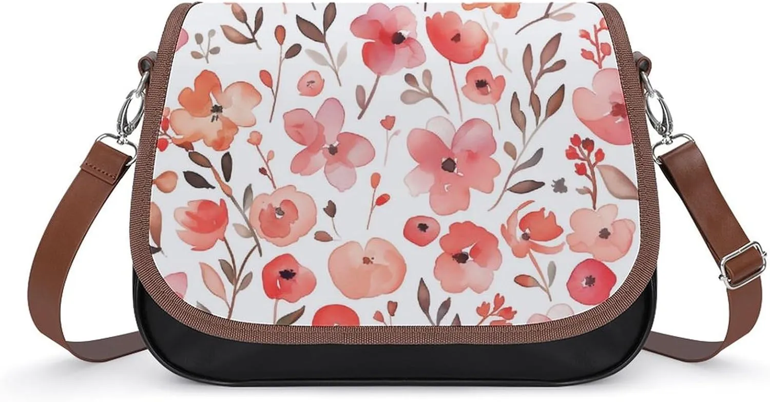 Women's Handbag Peach Flowers Floral Patterns Satchel Bag Leather Crossbody Bag Waterproof Messenger Bag