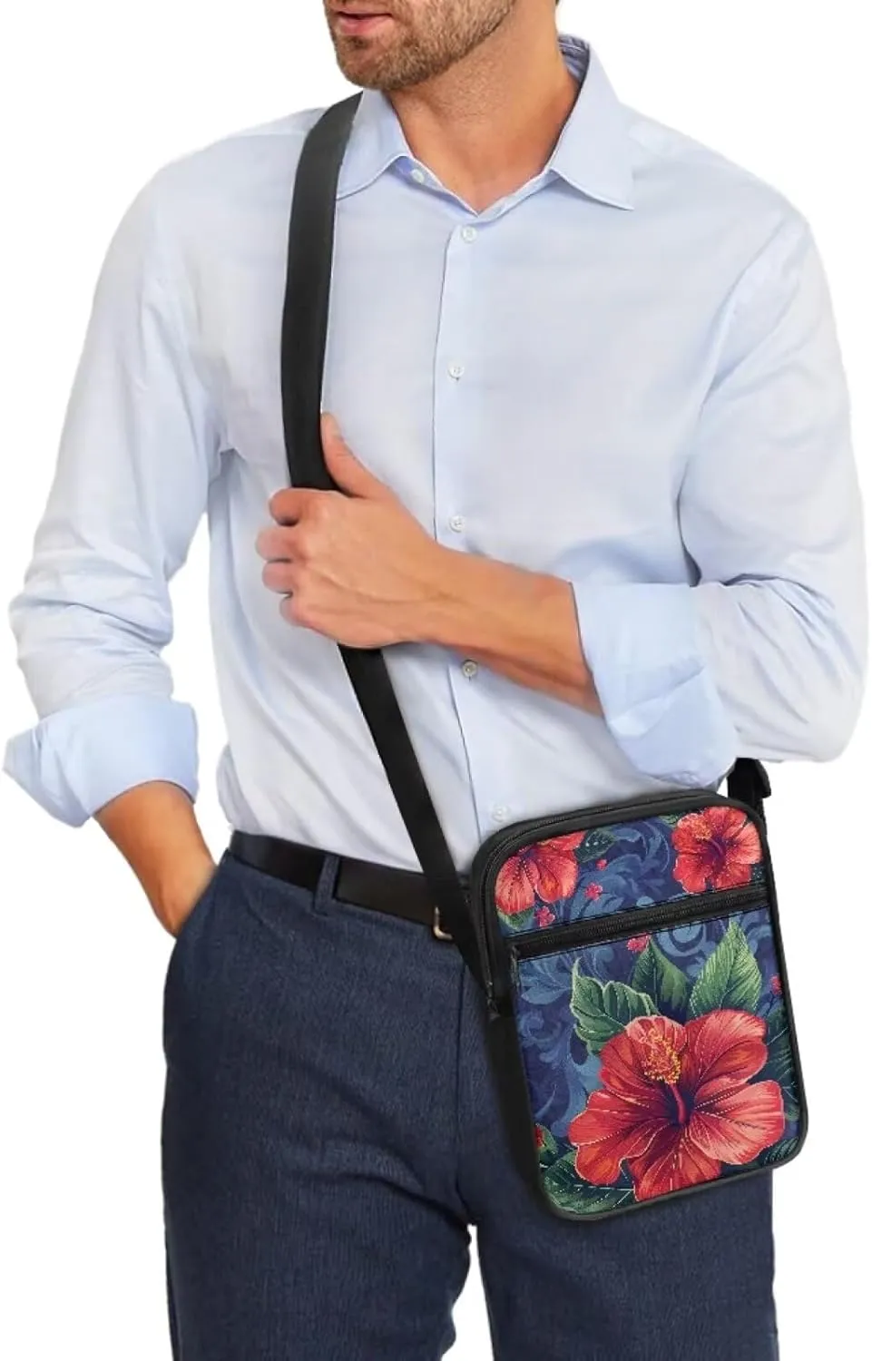 Women's Hibiscus Flower Crossbody Bag, Zip Small Messenger Shoulder Storage Bags