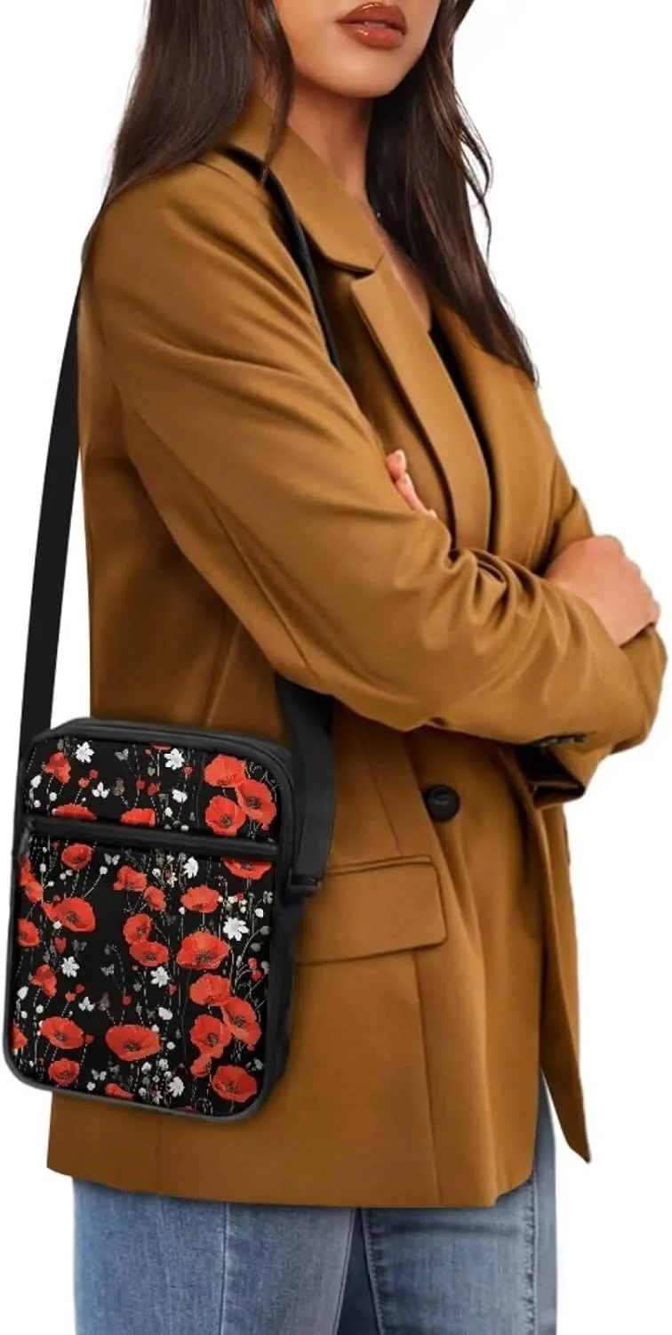 Women's Hibiscus Flower Crossbody Bag, Zip Small Messenger Shoulder Storage Bags