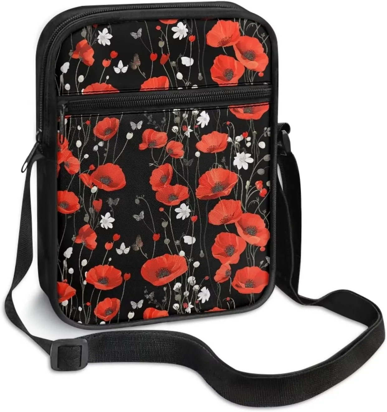 Women's Hibiscus Flower Crossbody Bag, Zip Small Messenger Shoulder Storage Bags