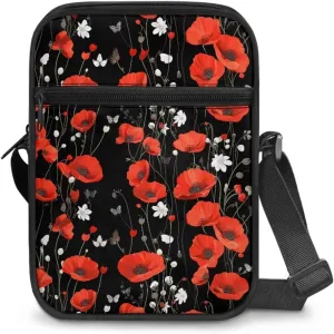 Women's Hibiscus Flower Crossbody Bag, Zip Small Messenger Shoulder Storage Bags