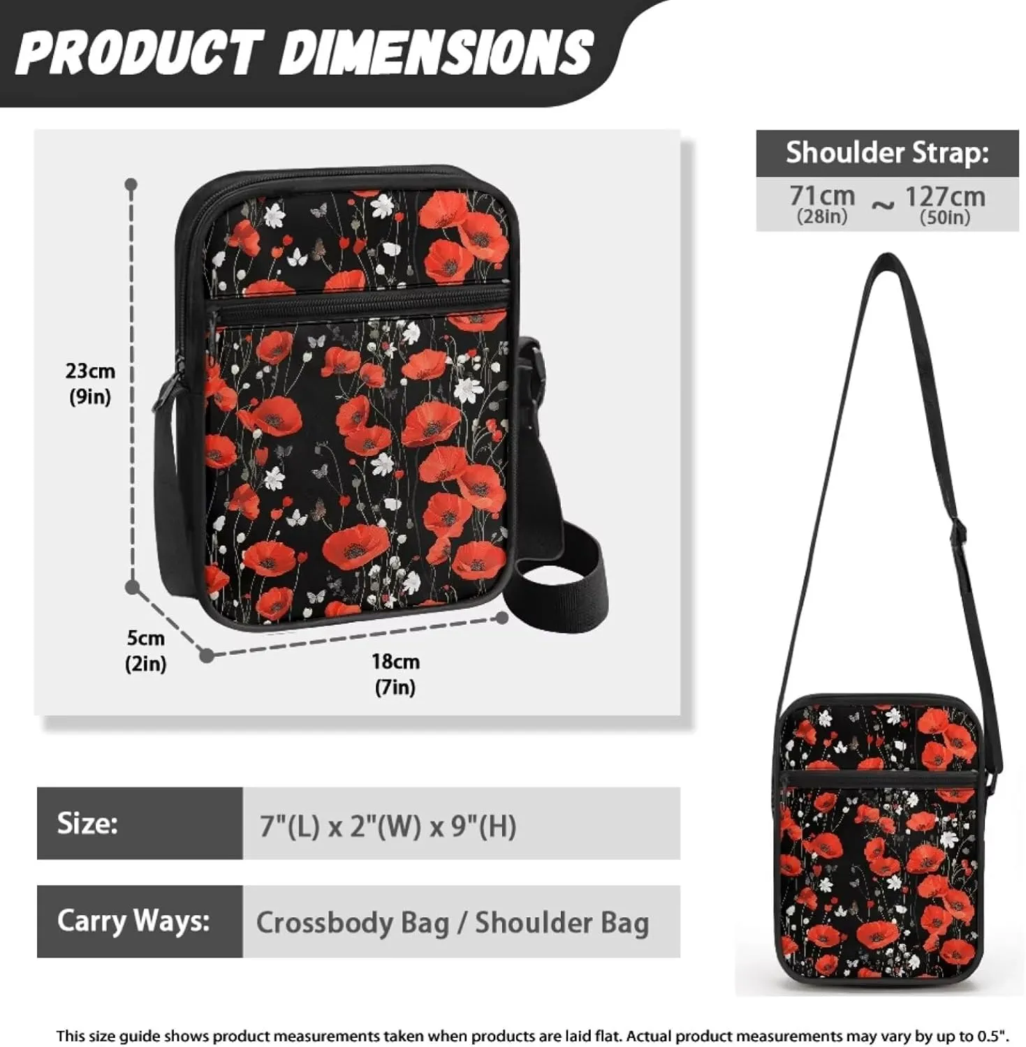 Women's Hibiscus Flower Crossbody Bag, Zip Small Messenger Shoulder Storage Bags