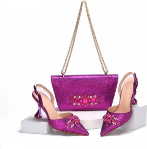 Womens Italian Style Crystal Embellished Evening Shoes and Bag Set Luxury High Heels for Formal Dinners and