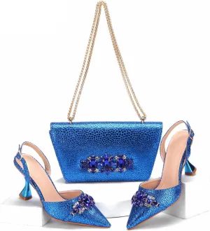 Womens Italian Style Crystal Embellished Evening Shoes and Bag Set Luxury High Heels for Formal Dinners and