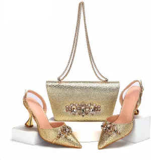 Womens Italian Style Crystal Embellished Evening Shoes and Bag Set Luxury High Heels for Formal Dinners and