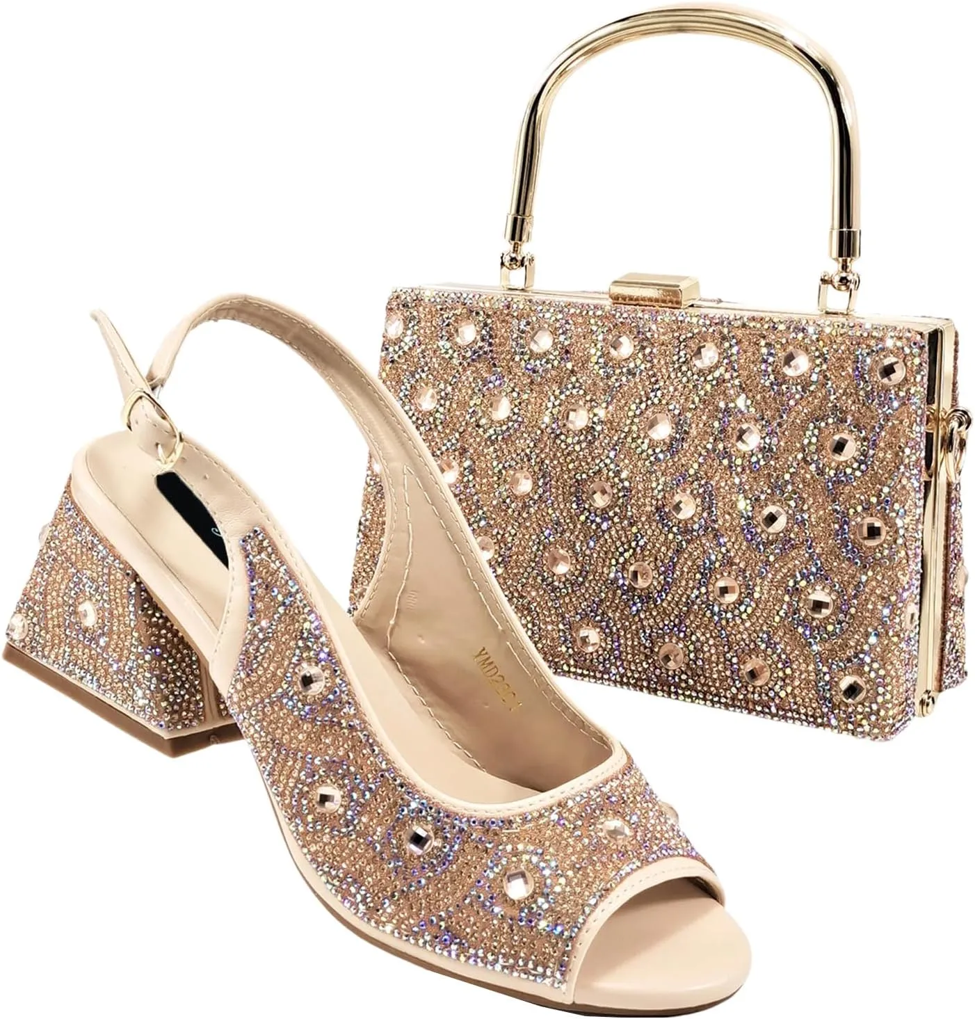 Womens Italian Style Luxury Wedding Shoes and Matching Purse Set Rhinestone Embellished Heels for Bride