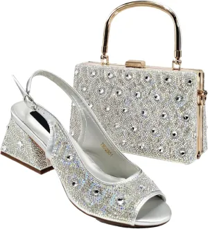 Womens Italian Style Luxury Wedding Shoes and Matching Purse Set Rhinestone Embellished Heels for Bride