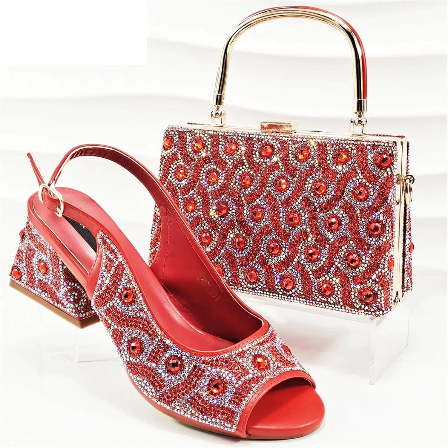 Womens Italian Style Luxury Wedding Shoes and Matching Purse Set Rhinestone Embellished Heels for Bride