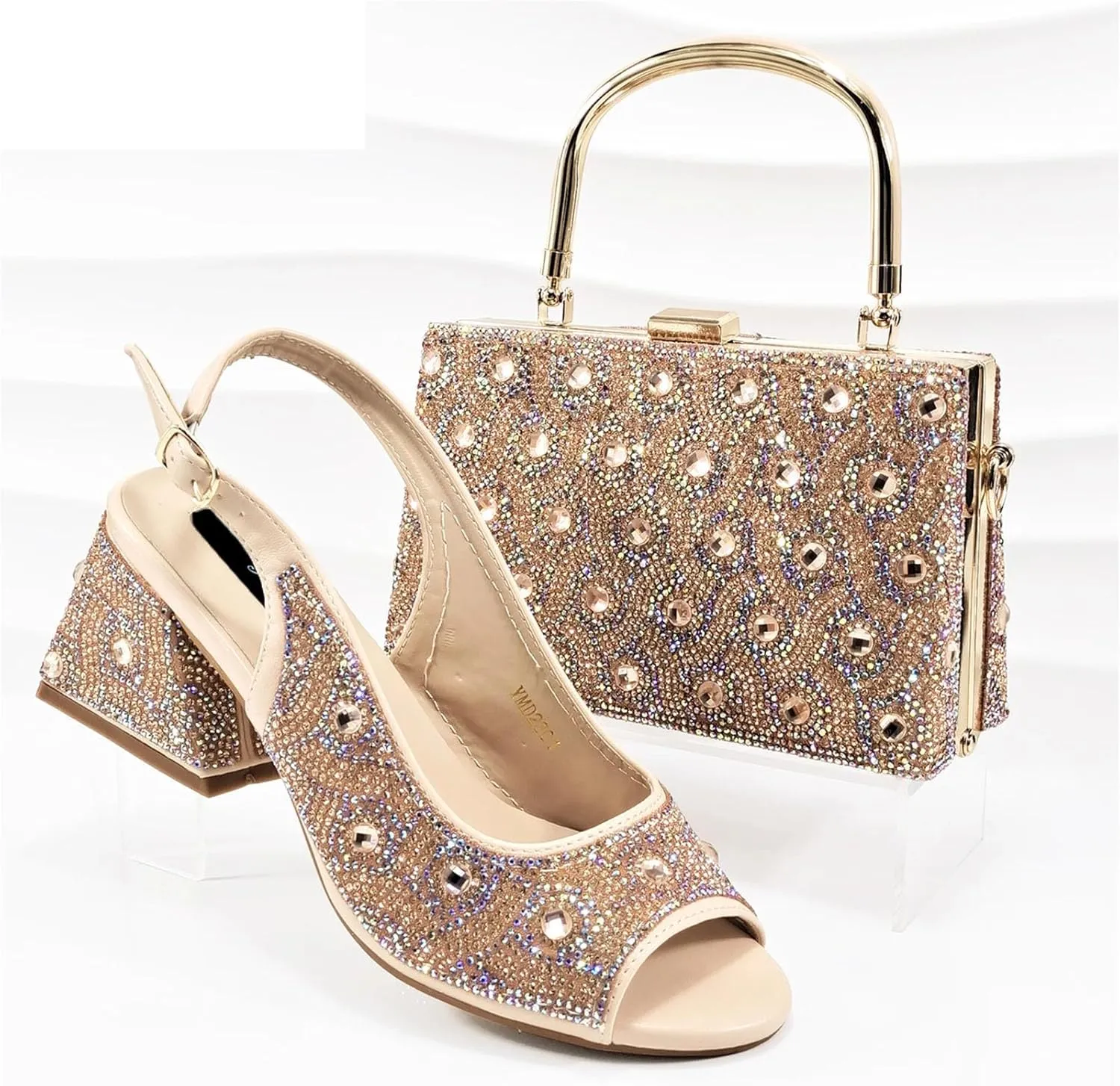 Womens Italian Style Luxury Wedding Shoes and Matching Purse Set Rhinestone Embellished Heels for Bride