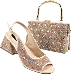 Womens Italian Style Luxury Wedding Shoes and Matching Purse Set Rhinestone Embellished Heels for Bride