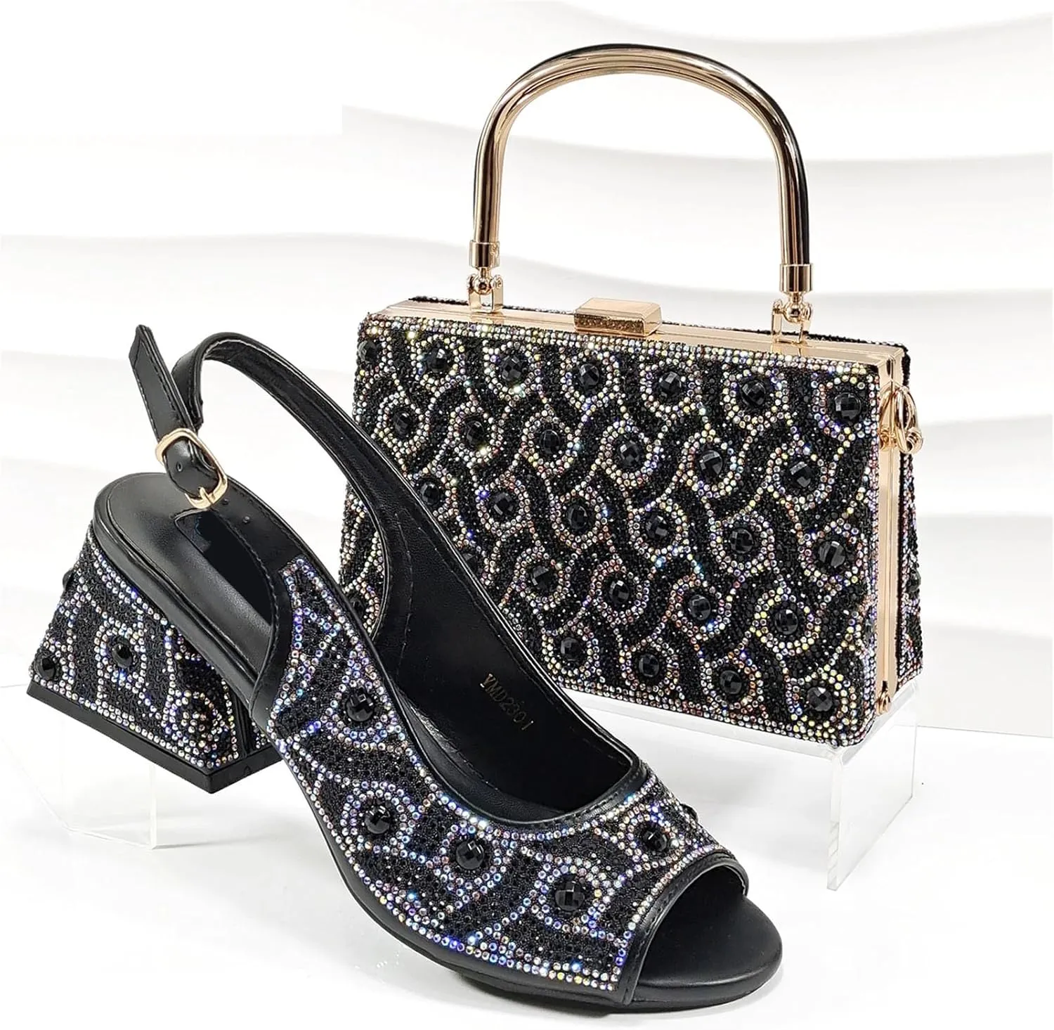 Womens Italian Style Luxury Wedding Shoes and Matching Purse Set Rhinestone Embellished Heels for Bride
