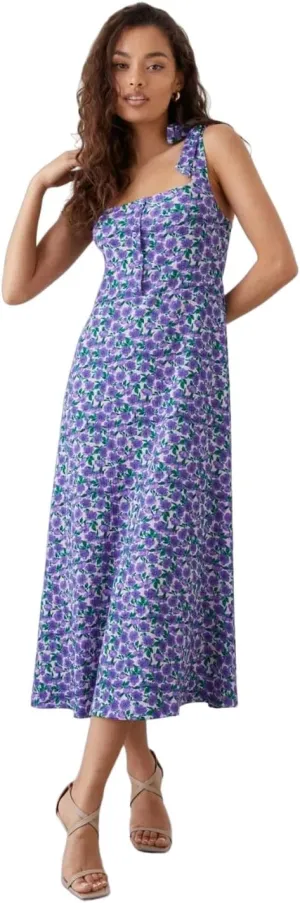 Womens Ladies Floral Knotted Shoulder Midi Dress