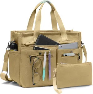 Women's Large Canvas Tote Bag Set (2PCs) - Ideal for Laptop, Hobo, Crossbody, Handbag, Travel, Gym & Work